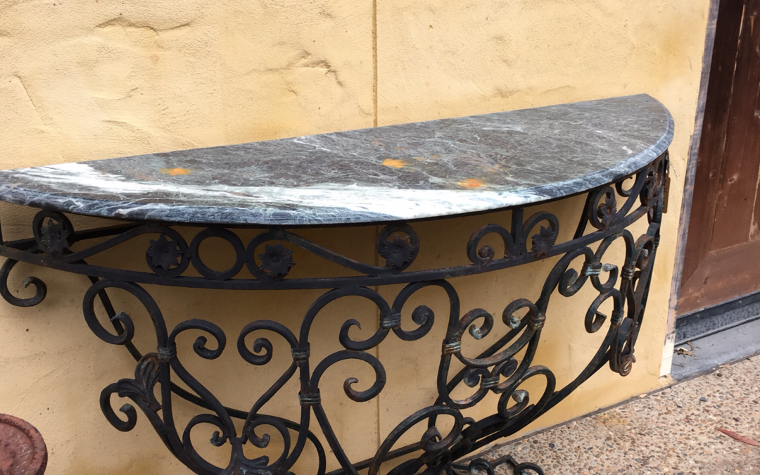 Half Circular Console Marble and Iron Table  $1695.00