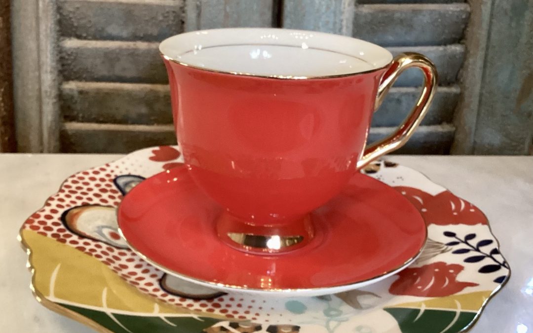 Red Cup and Saucer with gold trim  LyndalT $79.95