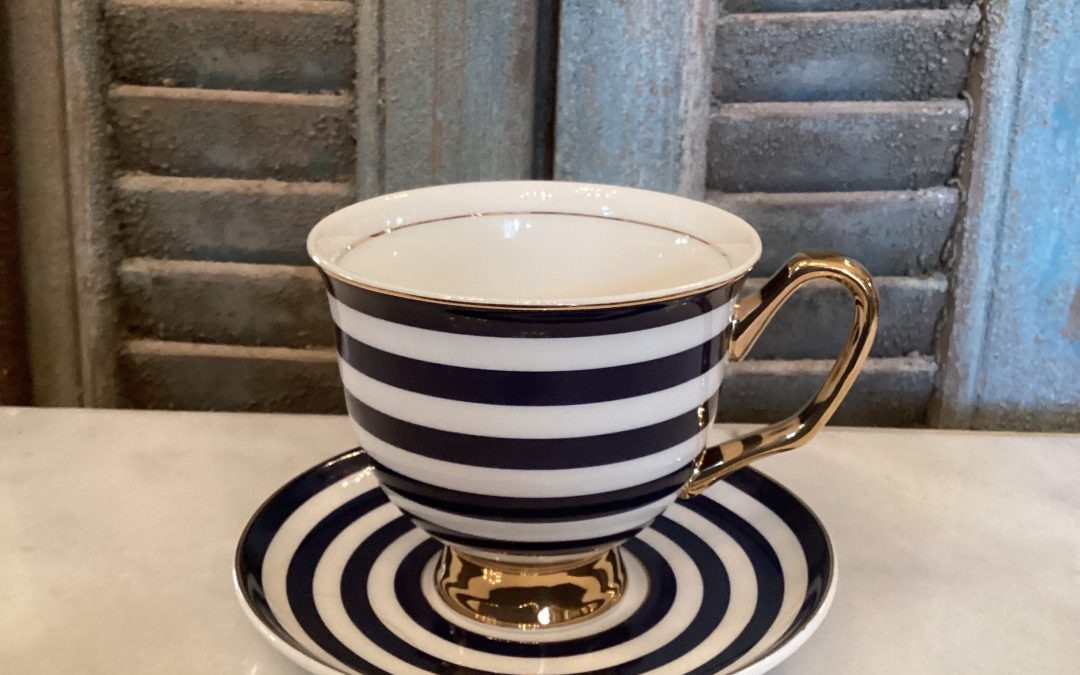 LyndalT Navy Striped  Bone China Cup & Saucer $79.95