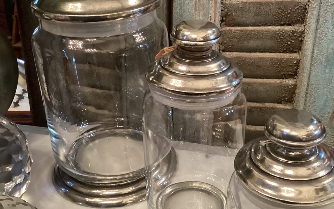 Pewter and Glass Cannisters Jar Sm $129.95  med $139.95 Lge $299.95