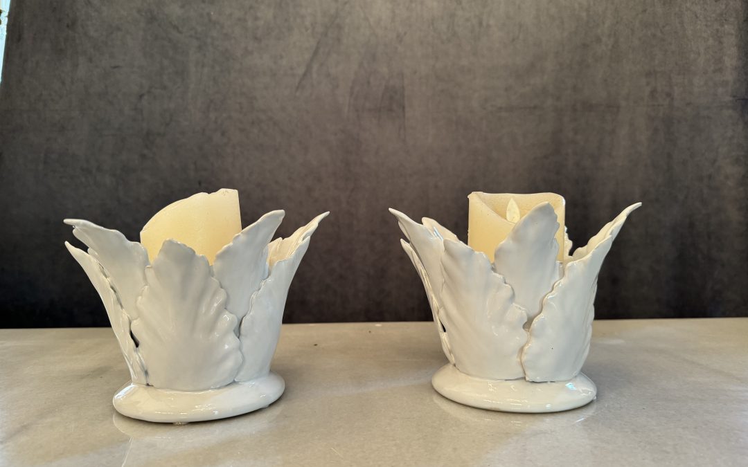 White Leaf Ceramic Candle Holders $75.95 ea