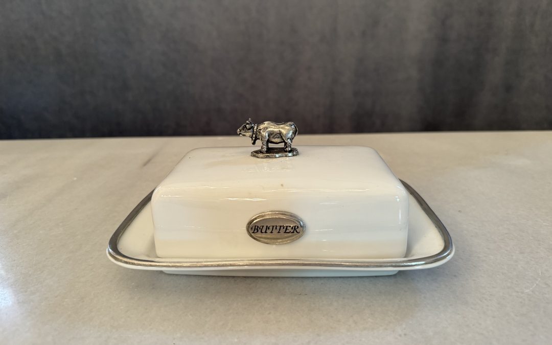 White Ceramic and Pewter Butter Dish $199.95